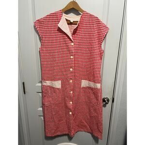 Vintage red and white Houndstooth button down dress from Italy